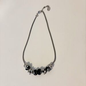 Aritzan Joyeria Large Bead European Charm Necklace Short Chain Black Sterling
